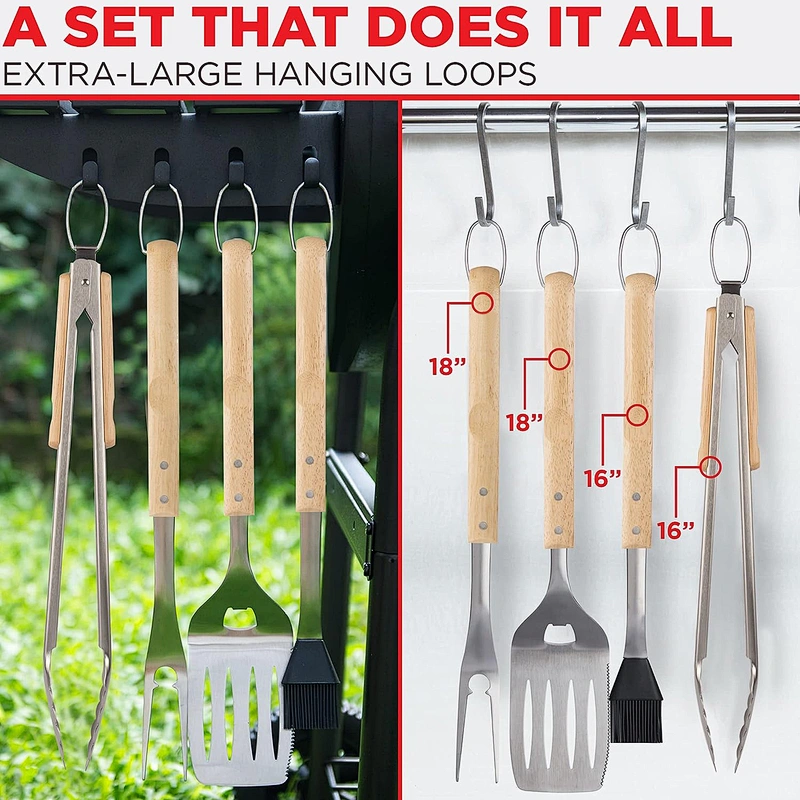 4pcs Stainless Steel BBQ Tool Set BBQ Utensils Set BBQ Grill Accessories
